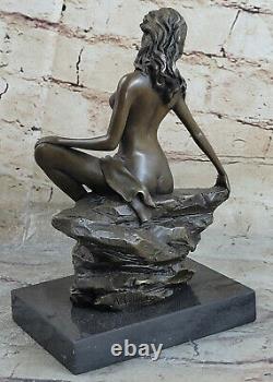 Signed High Quality Aldo Vitaleh Art Bronze Chair Girl Marble Socle Statue