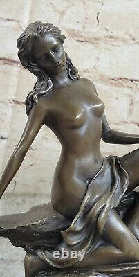 Signed High Quality Aldo Vitaleh Art Bronze Chair Girl Marble Socle Statue