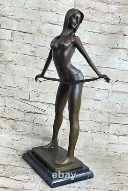 'Signed High Quality Art Deco Bronze Chair Girl Marble Base Statue Gift'