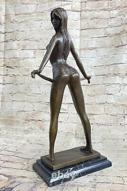 'Signed High Quality Art Deco Bronze Chair Girl Marble Base Statue Gift'