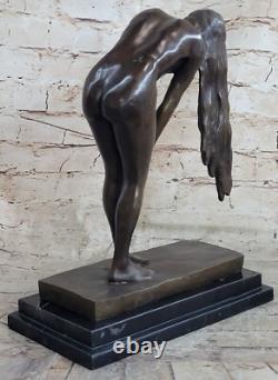 Signed High-Quality Art Deco Bronze Chair Girl Marble Statue by Aldo Vitaleh