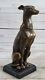Signed Italian Greyhound Bronze Sculpture Deco Marble Base Art No.