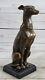 Signed Italian Greyhound Bronze Sculpture Deco Marble Figurine Base