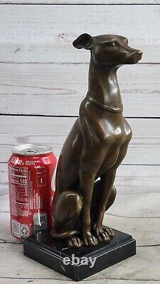 Signed Italian Greyhound Bronze Sculpture Deco Marble Figurine Base