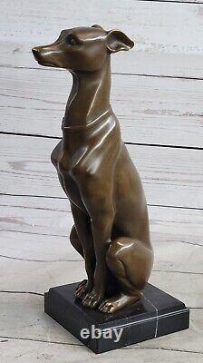 Signed Italian Greyhound Bronze Sculpture Deco Marble Figurine Base