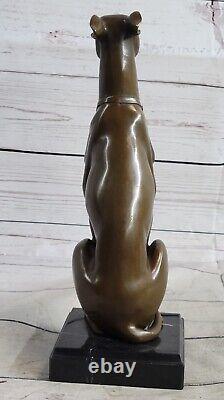 Signed Italian Greyhound Bronze Sculpture Deco Marble Figurine Base