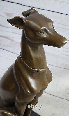 Signed Italian Greyhound Bronze Sculpture Deco Marble Figurine Base