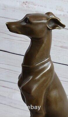 Signed Italian Greyhound Bronze Sculpture Deco Marble Figurine Base