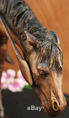 Signed J. Frazer American Indian Man On Horse Bronze Sculpture Marble Base