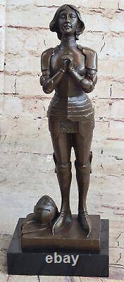 Signed Joan of Arc Bronze Marble Sculpture Cast Home Decor Figure Nr