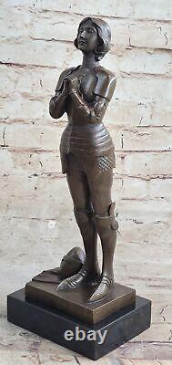 Signed Joan of Arc Bronze Marble Sculpture Cast Home Decor Figure Nr