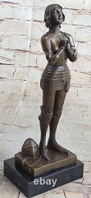 Signed Joan of Arc Bronze Marble Sculpture Cast Home Decor Figure Nr