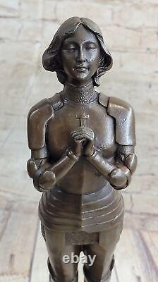 Signed Joan of Arc Bronze Marble Sculpture Cast Home Decor Figure Nr