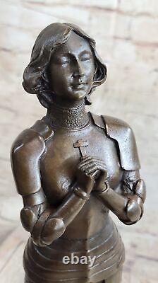 Signed Joan of Arc Bronze Marble Sculpture Cast Home Decor Figure Nr