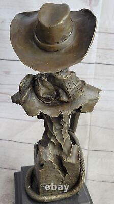 Signed Kamiko Cowboy Western Bronze Sculpture Statue Marble Base Figurine Deal