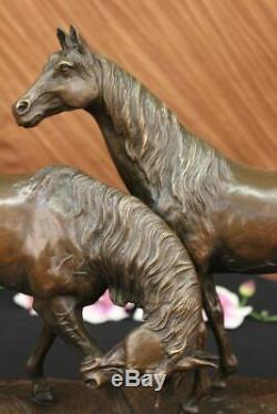 Signed L. Carvin Love Horses Bronze Sculpture Marble Base Figurine Decor
