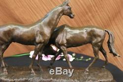 Signed L. Carvin Love Horses Bronze Sculpture Marble Base Figurine Decor
