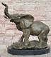Signed Large African Elephant Safari Bronze Sculpture Marble Statue By Art