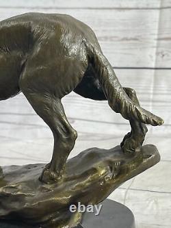 Signed Lecourtier Wolf with Lion Cub Bronze Sculpture Statue Marble Base Figurine