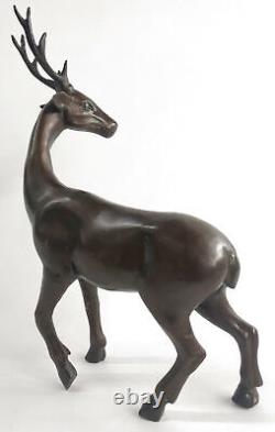 Signed Limited Edition EDT Original Male Bronze Deer Fawn Sculpture Marble Base Statue