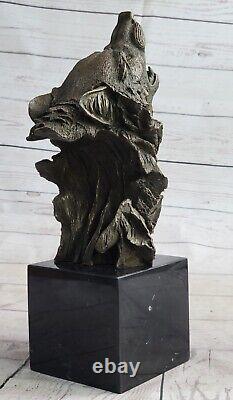 Signed Lopez Wild Wolf Bronze Marble Bust Sculpture Statue Figure Art Deco