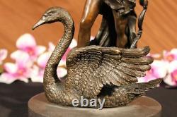 Signed M. LOPEZ Leda and The Bronze Swan Mythical Greek Sculpture