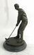 Signed M, Lopez Golf Golf Trophy Sport Bronze Sculpture Marble Base