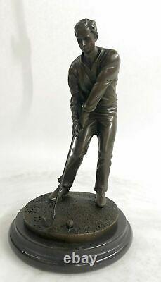 Signed M, Lopez Golf Golf Trophy Sport Bronze Sculpture Marble Base