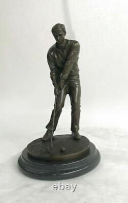 Signed M, Lopez Golf Golf Trophy Sport Bronze Sculpture Marble Base