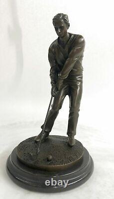 Signed M, Lopez Golfer Golf Trophy Game Sport Bronze Sculpture Marble Base Sale