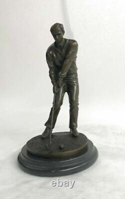 Signed M, Lopez Golfer Golf Trophy Game Sport Bronze Sculpture Marble Base Sale