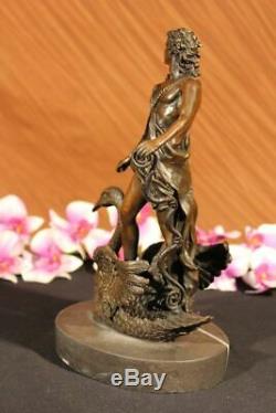 Signed M. Lopez Leda And The Swan Bronze Marble Statue Mythical Greek Decorative