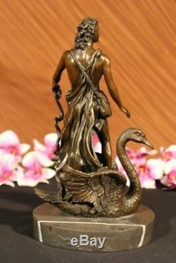 Signed M. Lopez Leda And The Swan Bronze Marble Statue Mythical Greek Decorative