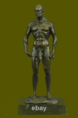 Signed Made Depict Of Chair Gay Male Bronze Sculpture Marble Figure Base