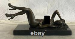 Signed Mavchi, Bronze Sculpture of Naked Girl on Marble, Abstract Sculpture