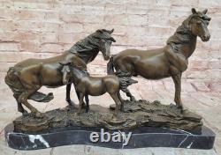 Signed Mene 3 Standing Horses Marble Base Art Bronze Figurine Sculpture Deal