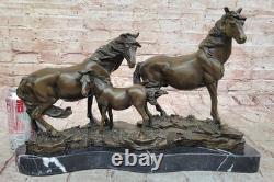 Signed Mene 3 Standing Horses Marble Base Art Bronze Figurine Sculpture Deal