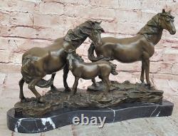 Signed Mene 3 Standing Horses Marble Base Art Bronze Figurine Sculpture Deal