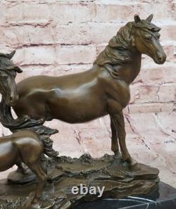 Signed Mene 3 Standing Horses Marble Base Art Bronze Figurine Sculpture Deal