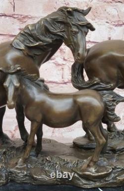 Signed Mene 3 Standing Horses Marble Base Art Bronze Figurine Sculpture Deal