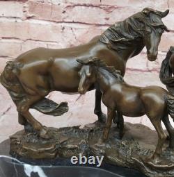 Signed Mene 3 Standing Horses Marble Base Art Bronze Figurine Sculpture Deal