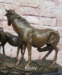 Signed Mene 3 Standing Horses Marble Base Art Bronze Figurine Sculpture Deal