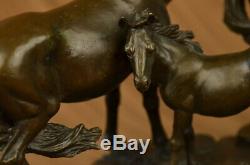Signed Mene 3 Standing Horses Marble Base Figurine Bronze Statue Balance