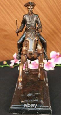 Signed Mene Français Soldier On A Bronze Horse Marble Base Sculpture Statue