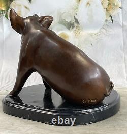 Signed Mene Porky Bronze Pig Sculpture Farm Animal Marble Base Figurine