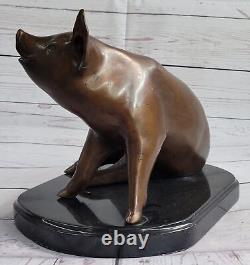 Signed Mene Porky Pig Bronze Sculpture Farm Animal Marble Base Figure Opens