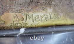 Signed Mercie Chair Boy Equestrian Turtle Bronze Sculpture Marble Base Decor