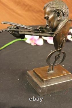 Signed Milo Abstract Male Violin Bronze Bust Sculpture Marble Base Figurine