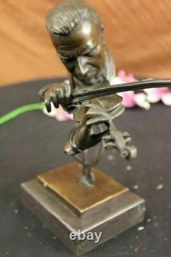 Signed Milo Abstract Man Playing Violin Bronze Bust Sculpture Marble Base