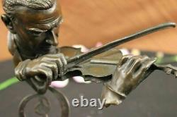 Signed Milo Abstract Man Playing Violin Bronze Bust Sculpture Marble Base